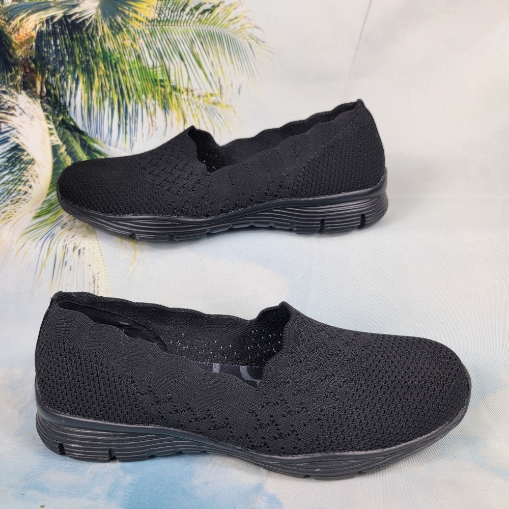 Skechers Seager Stat Black Knit Slip On Casual Comfort Shoes Womens 7